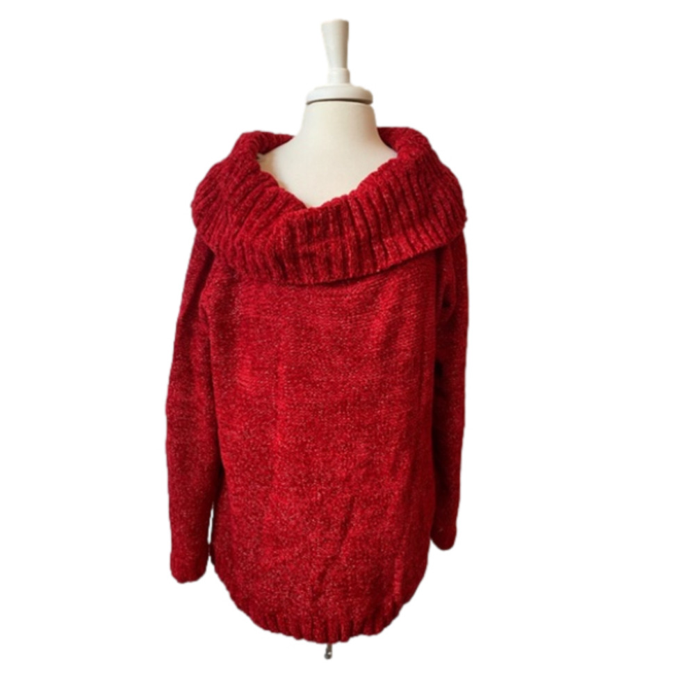 Essentials by Maggie Women's 26/28 Red‎ Cowl Neck Holiday Sweater Christmas Knit